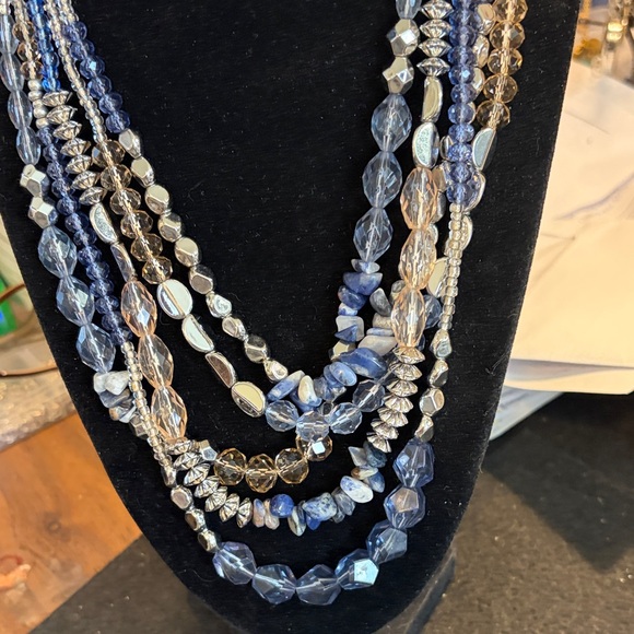 Jewelry - Multi-Strand Blue and Silver Beaded Necklace - Women Jewelry